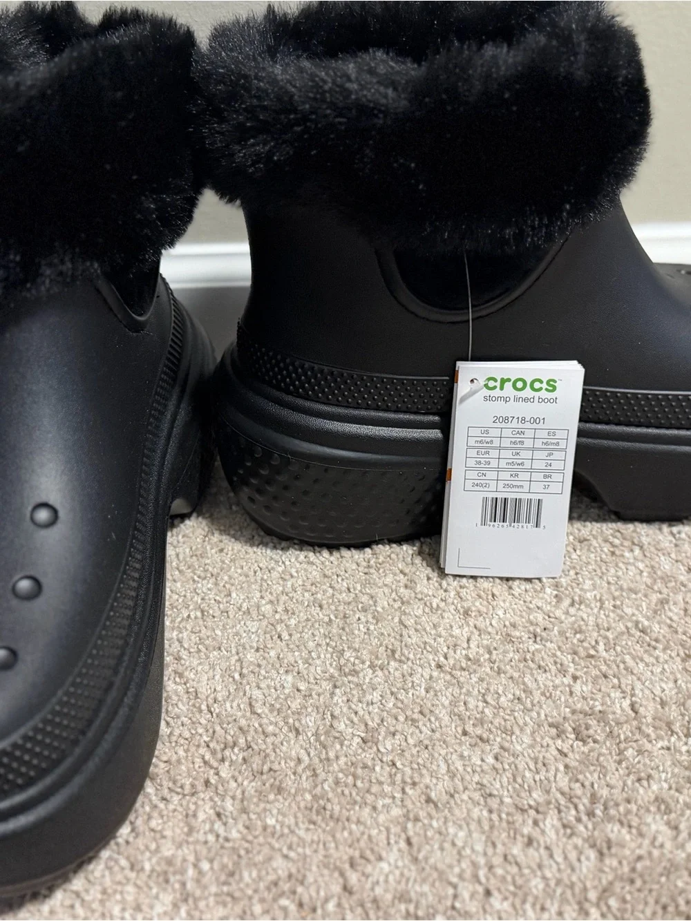 CROCS Black Faux-Fur Cuff Winter Clog Boots